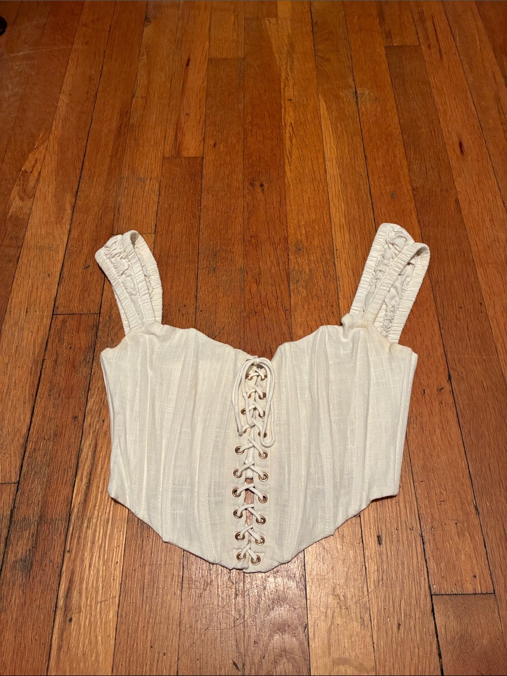 SABO Shae Linen Blend Tie Front Corset Top in Ivory Off White, Women’s size XS - Picture 4 of 15